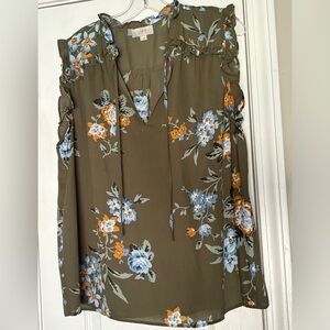 Loft large green flower blouse. 23” armpit to armpit. 15” in length.